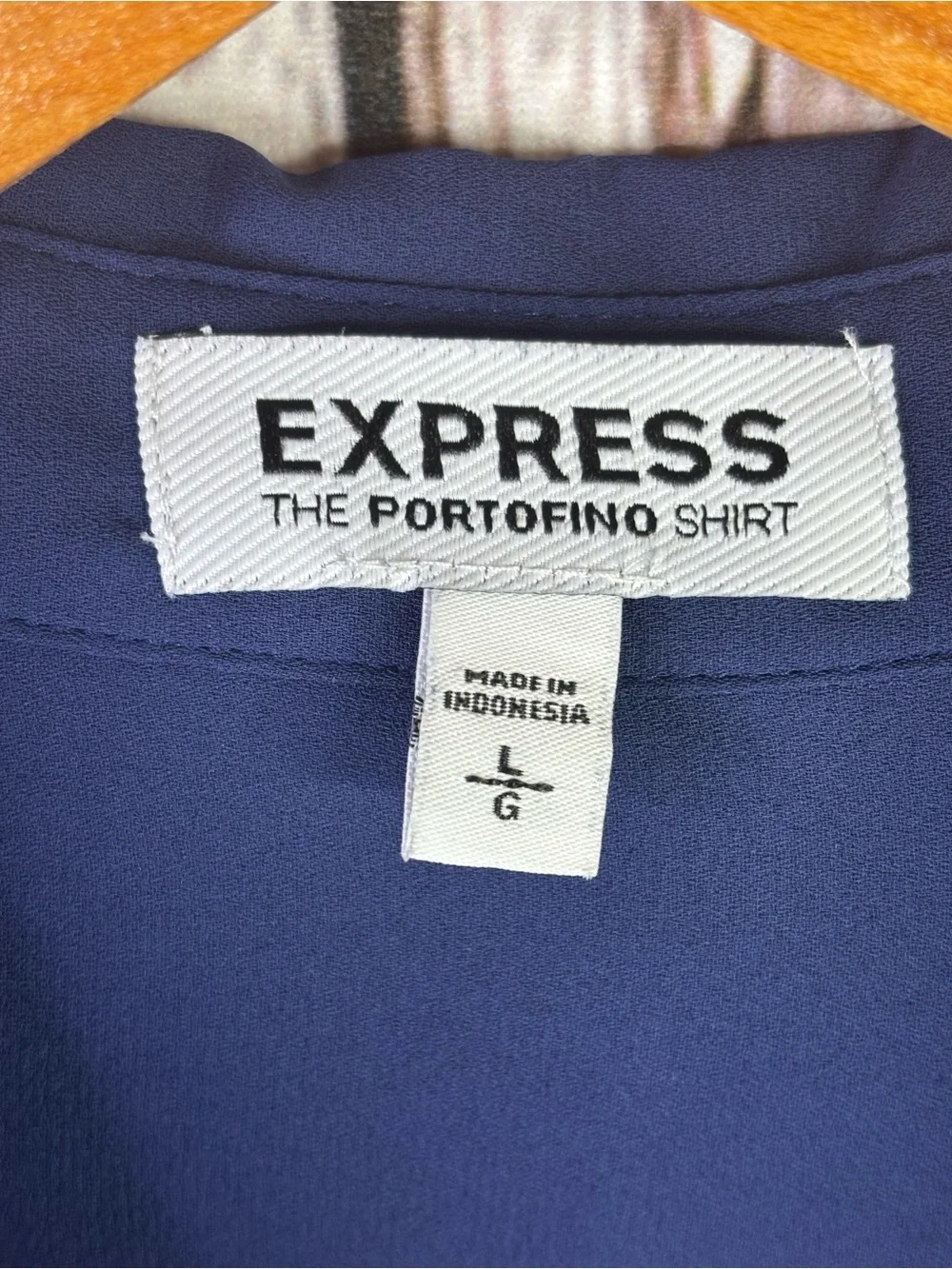 Express Portofino Shirt Size Large Navy Blue Button Down Roll Tab Sleeves Blouse